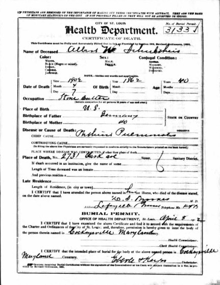 Albert Schultheis death certificate 1902